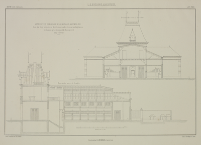206288 Ontwerp van een stalgebouw annex koetshuis op het terrein van kasteel Beverweerd bij Werkhoven. Boven: doorsnede ...